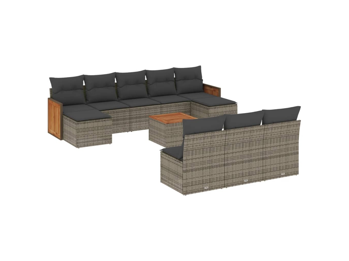 Conjunto de 11 Sofás de Jardim com Almofadas Vime Pe Cinza MAISON EXCLUSIVE