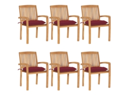Vidaxl Cadeiras De Jardim Empiháveis C/ Almofadões 6 Pcs Teca Maciça