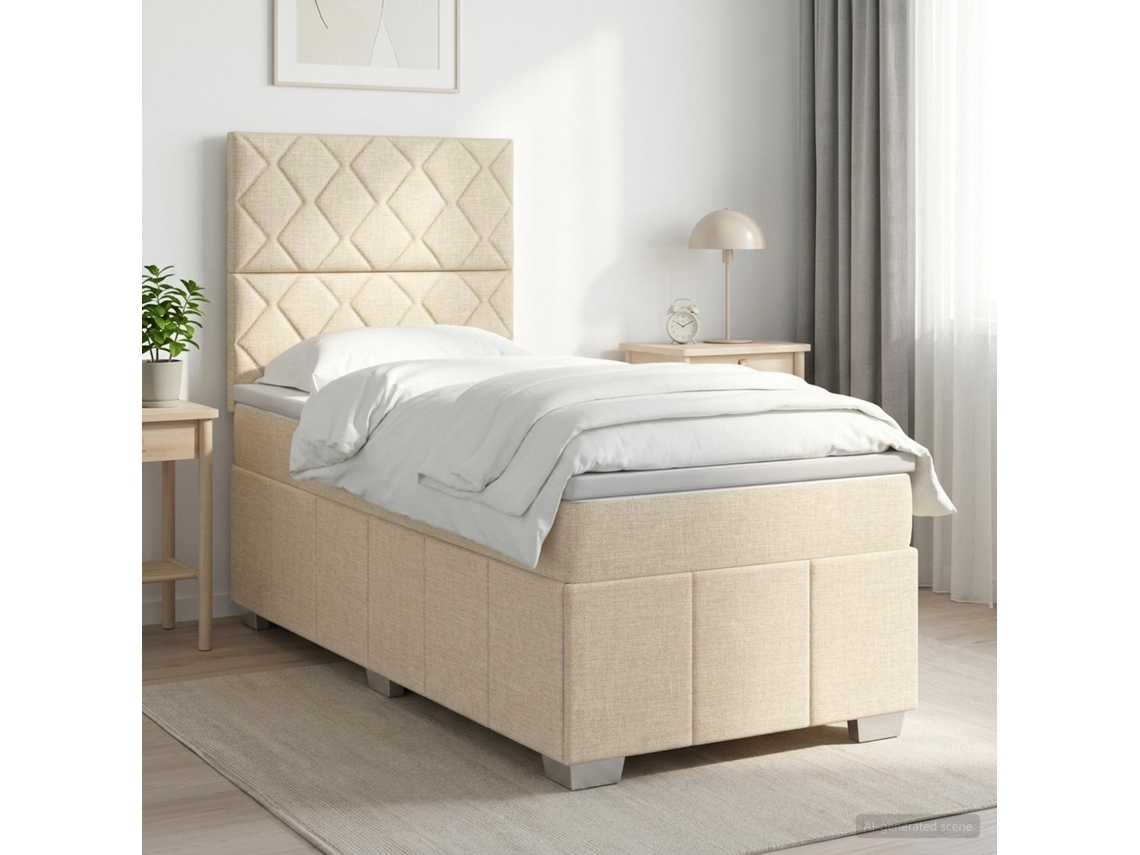 Vidaxl Cama Box Spring Com Colchão Creme 90 X 200 Cm Tecido