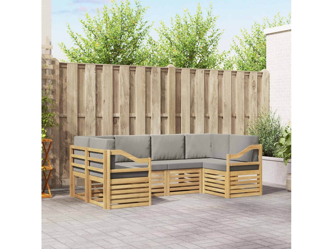 Vidaxl Conjunto De Sofá Sectional 6 Pcs Branco E Cinzento-claro