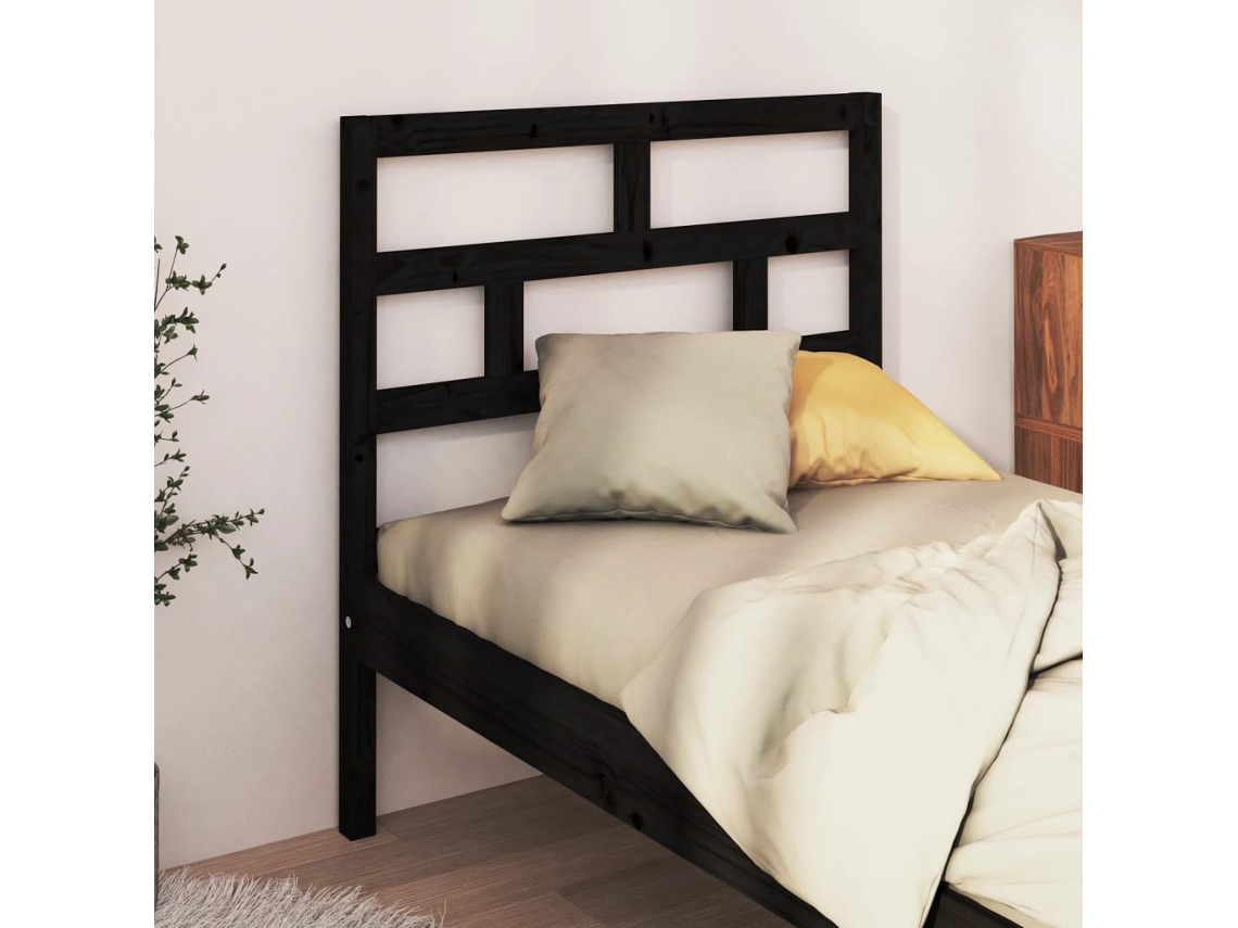 Vidaxl Cabeceira de Cama 96x4x100 Cm Pinho Maciço Preto
