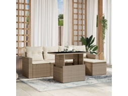 Vidaxl 6 Pcs Conjunto De Sofás P/ Jardim Com Almofadões Vime Pe Bege