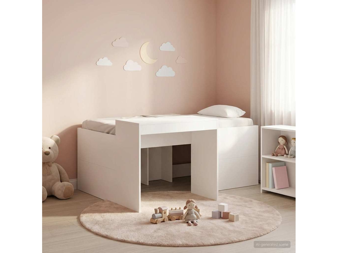 Vidaxl Cama Alta Para Crianças Com Mesa Branco 80 X 160 Cm