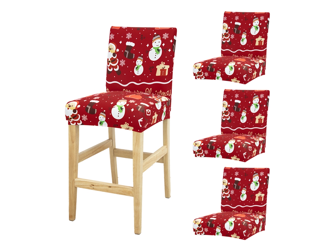 Conjunto de 4 capas elásticas para banquetas de Natal com design natalício para casa e bar LAXISCREED