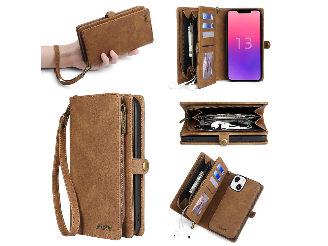 Capa Quedas Para Iphone 15 Pele Sintética Magnética Castanho