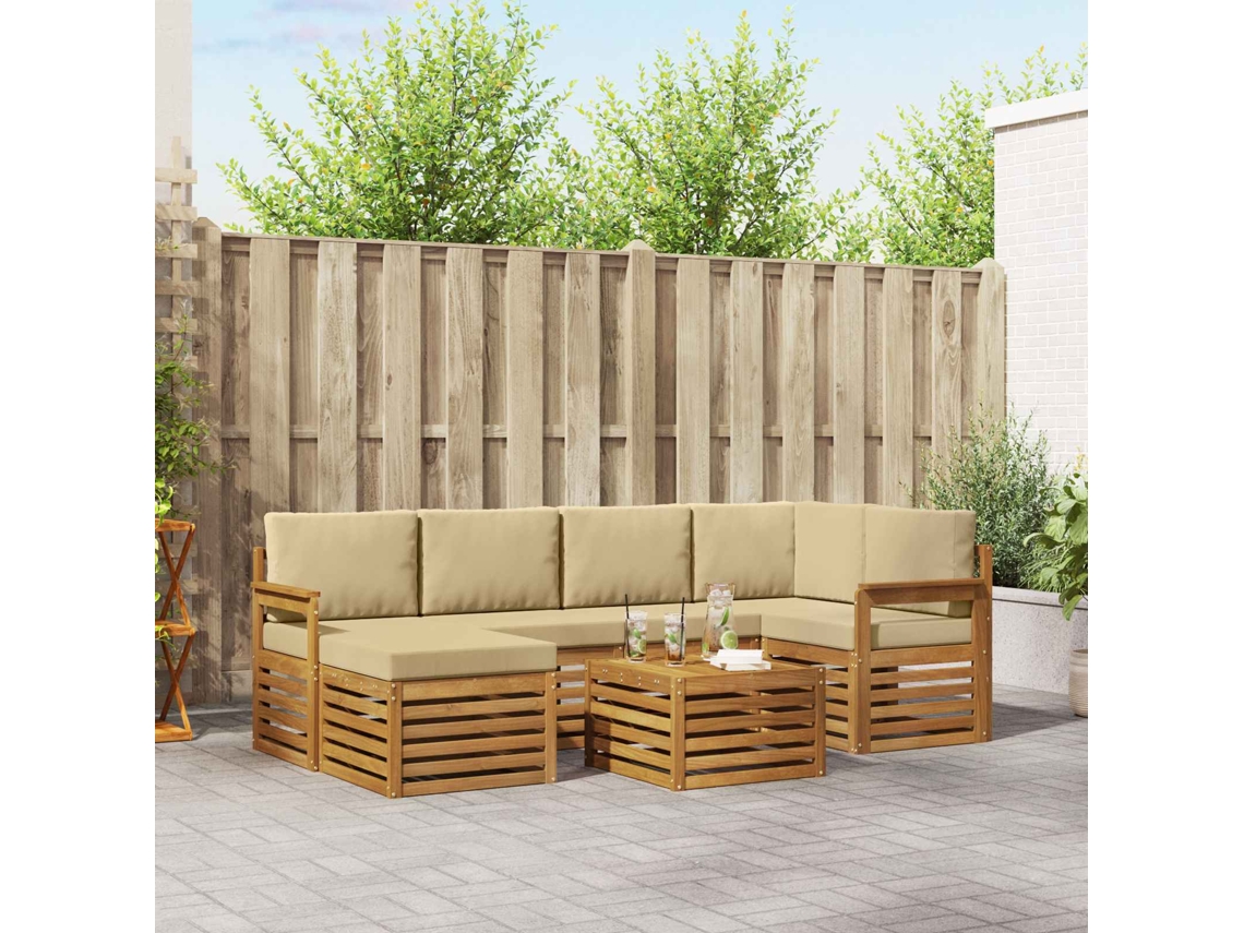 Vidaxl Conjunto De Sofá Sectional Com Almofada 7 Pcs Natural E Bege