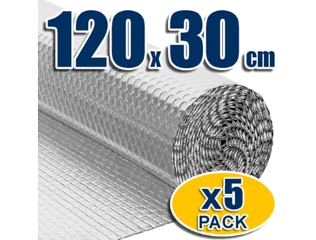 Pacote com 5 painéis isolantes para caixas de persianas. Protege do calor e do frio. Fácil instalação. 100 folhas de papel alumínio e bolhas à prova de umidade (120 x 30 cm).