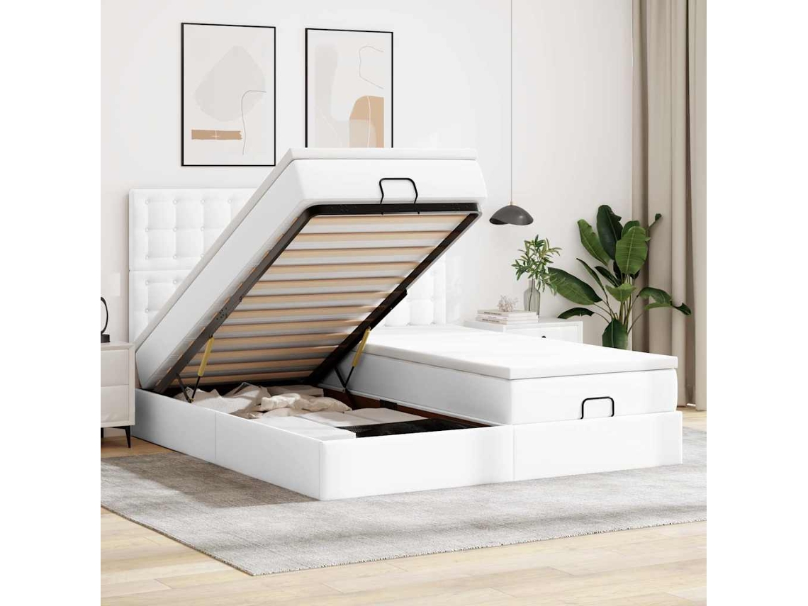 Vidaxl Estrutura De Cama Otomana Com Colchões 160x200 Cm Branco Puro