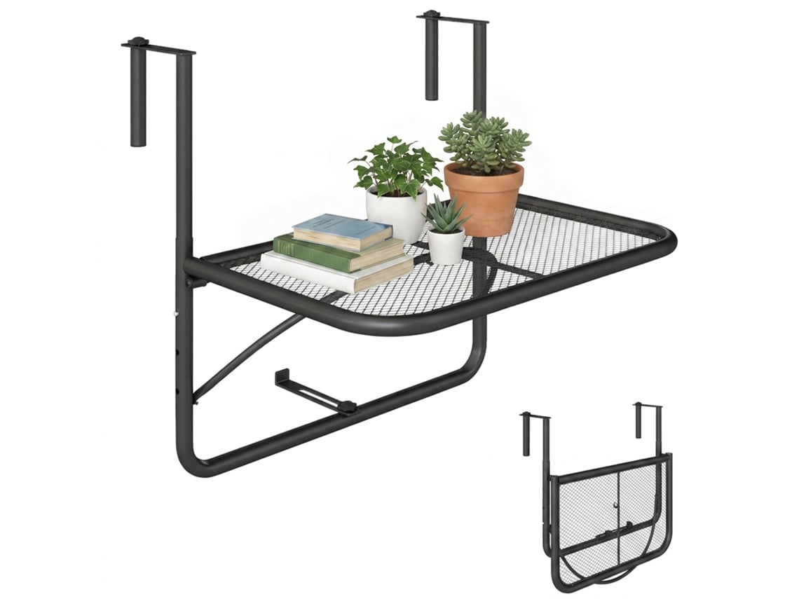 Mesa Suspensa Varanda Metal Cor Preto 60x56,5x45 cm Outsunny