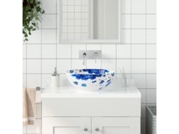 Vidaxl Lavatório De Bancada Redondo Φ41x14 Cm Cerâmica Branco E Azul