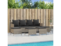 Vidaxl 5 Pcs Conj. Sofás Jardim C/ Almofadões Vime Pe Cinzento-claro