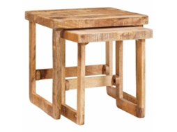Mesa Para Sala | Mesas Encaixáveis 2 Pcs Castanho Madeira De Manga Maciça