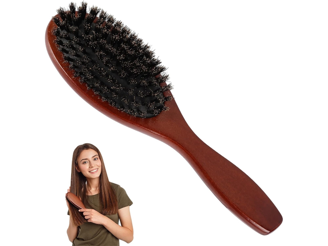Pente De Pelo De Javali - Pente De Madeira - Escova Massageadora Para Cabelo - Almofada De Ar - 22x6 Cm - Castanho Escuro
