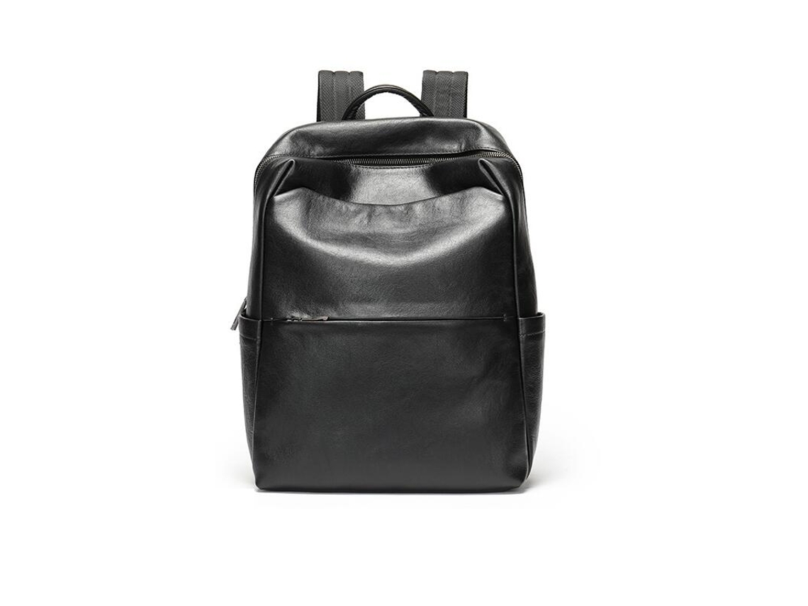 Mochila de Viagem de Negócios Mochila de Grande Capacidade Mochila de Couro Genuíno para Laptop-2274 Preta