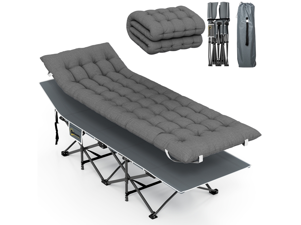 Cama Dobrável de Campismo Metal, Tecido Oxford Cor Cinzento Escuro 186x68x37 cm Outsunny