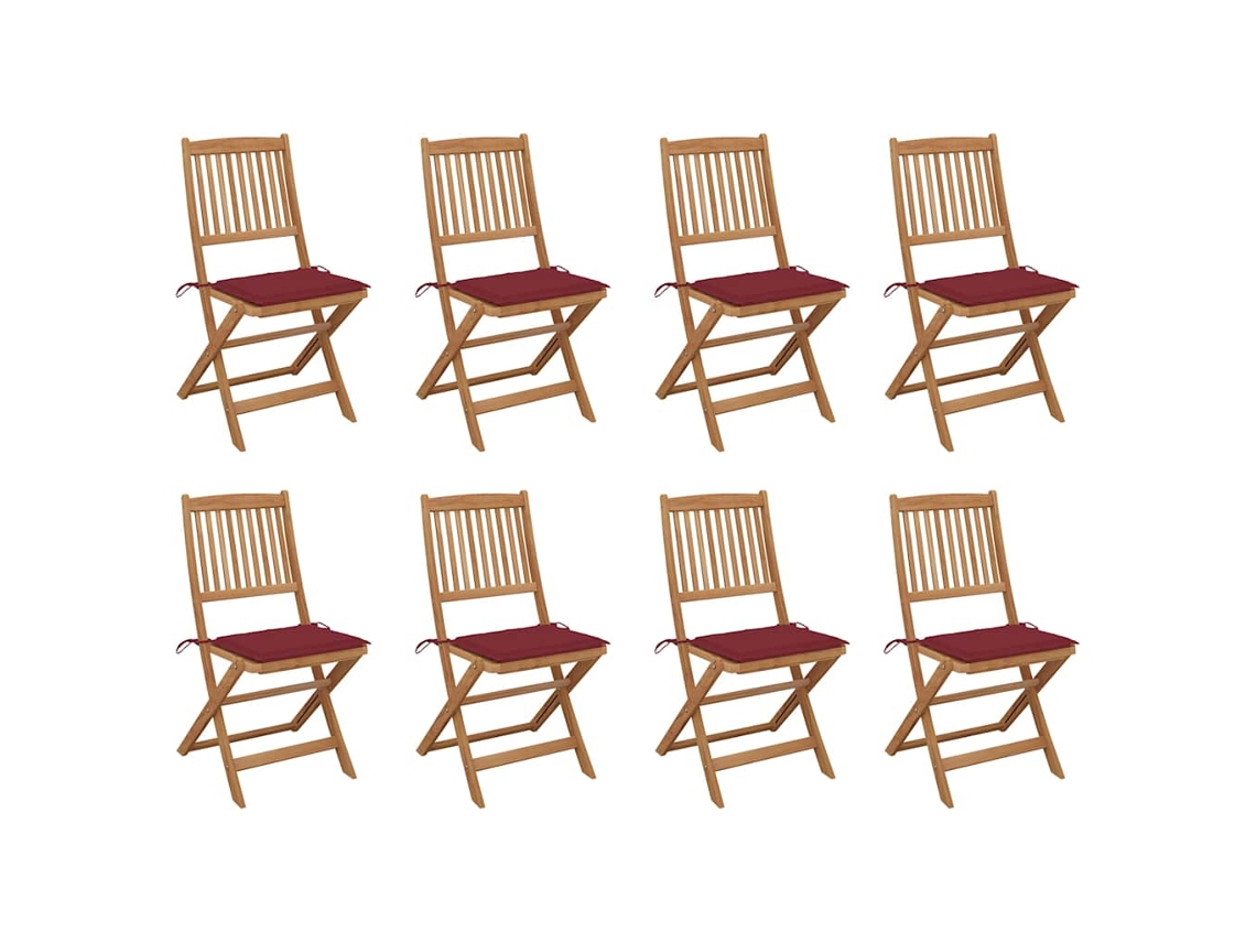 Cadeiras De Exterior Dobráveis C/ Almofadões 8pcs Acácia Maciça Dkd Home Decor