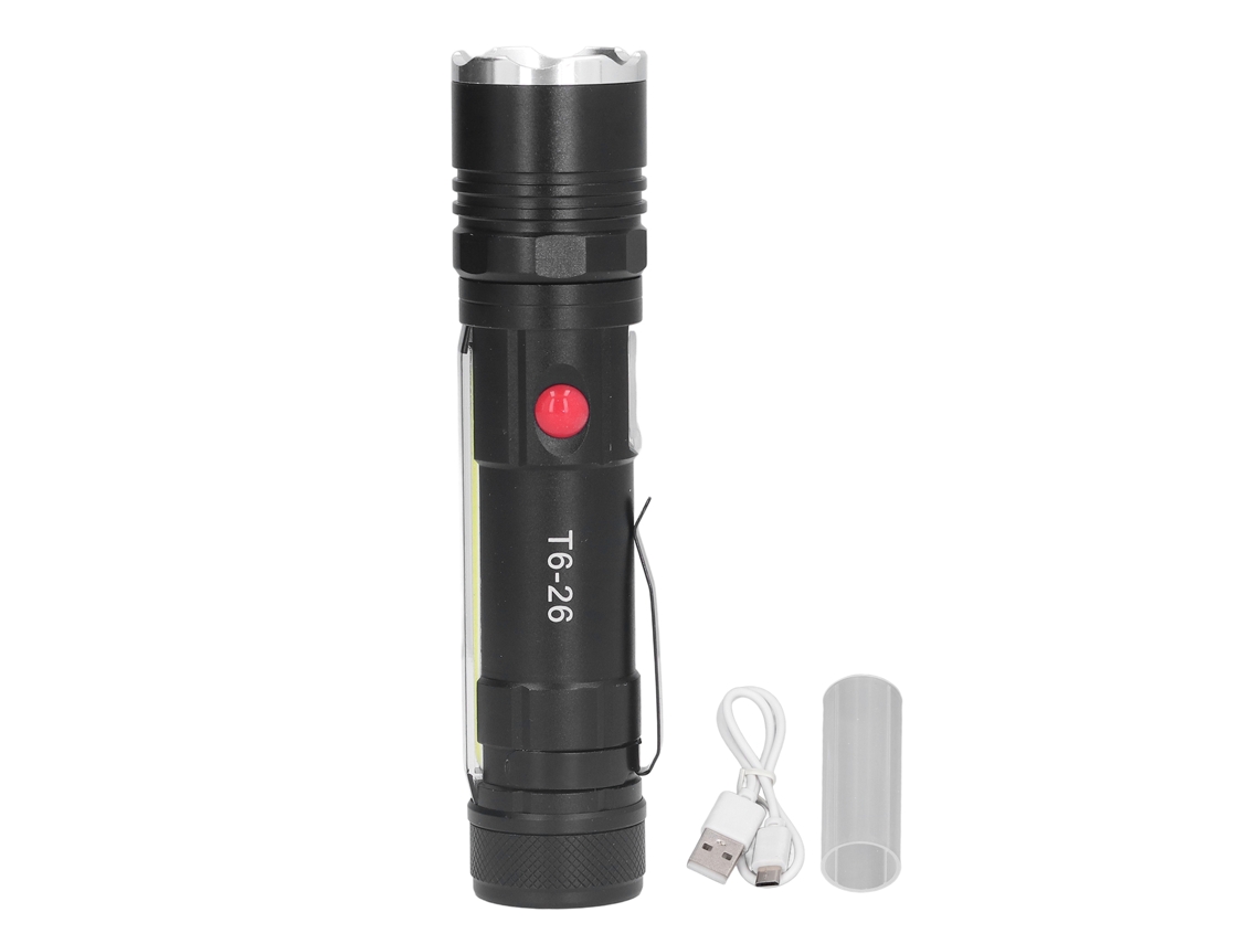 Lanterna LED compacta 2026, recarregável via USB, à prova d'água, com zoom ajustável, 4 modos de iluminação e luz lateral COB magnética para camping e reparos.