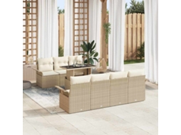 Vidaxl Conjunto De Sofá De Jardim 8 Unid. Bege Vime Pe