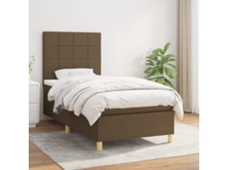Cama Com Molas/colchão 100x200 Cm Tecido Castanho-escuro