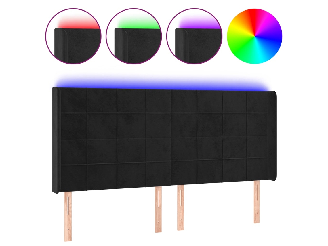Led Headboard, Led Headboards Vidaxl Preto Veludo (163 X 16 X 118/128 Cm)