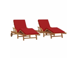 Conjunto 2 Espreguiçadeira Vidaxl Vermelho Madeira De Acácia Maciça (200 X 67 X 84 Cm)