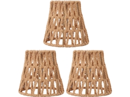 Conjunto De 3 Abajures Estilo Boêmio Em Rattan Sintético Com Encaixe Em Papel E Lâmpada E14 Para Lum Gokoco