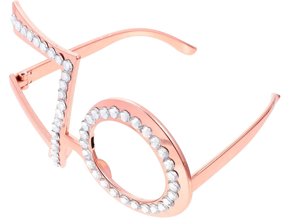 Óculos Para Festa De 70 Anos, Fantasia Divertida Com Strass Em Ouro Rosa.