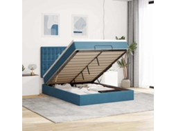 Estrutura De Cama Otomana Colchões 140x200cm Veludo Azul Escuro