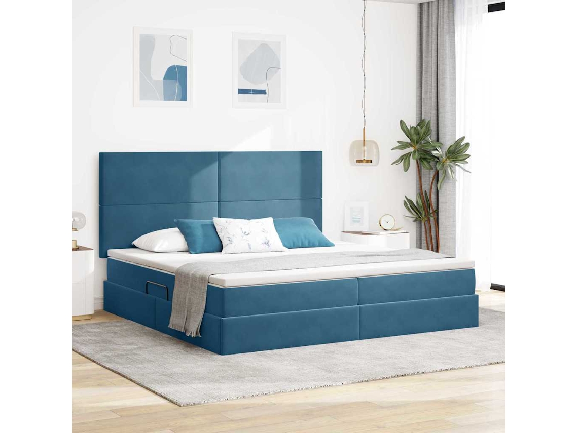 Vidaxl Cama De Armazenamento Led Com Colchão Azul Escuro 200 X 200 Cm