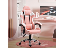 Cadeira De Jogos Reclinável Com Assento, Cabeça E Almofada Lombar, 63x67x122-130 Cm, Rosa