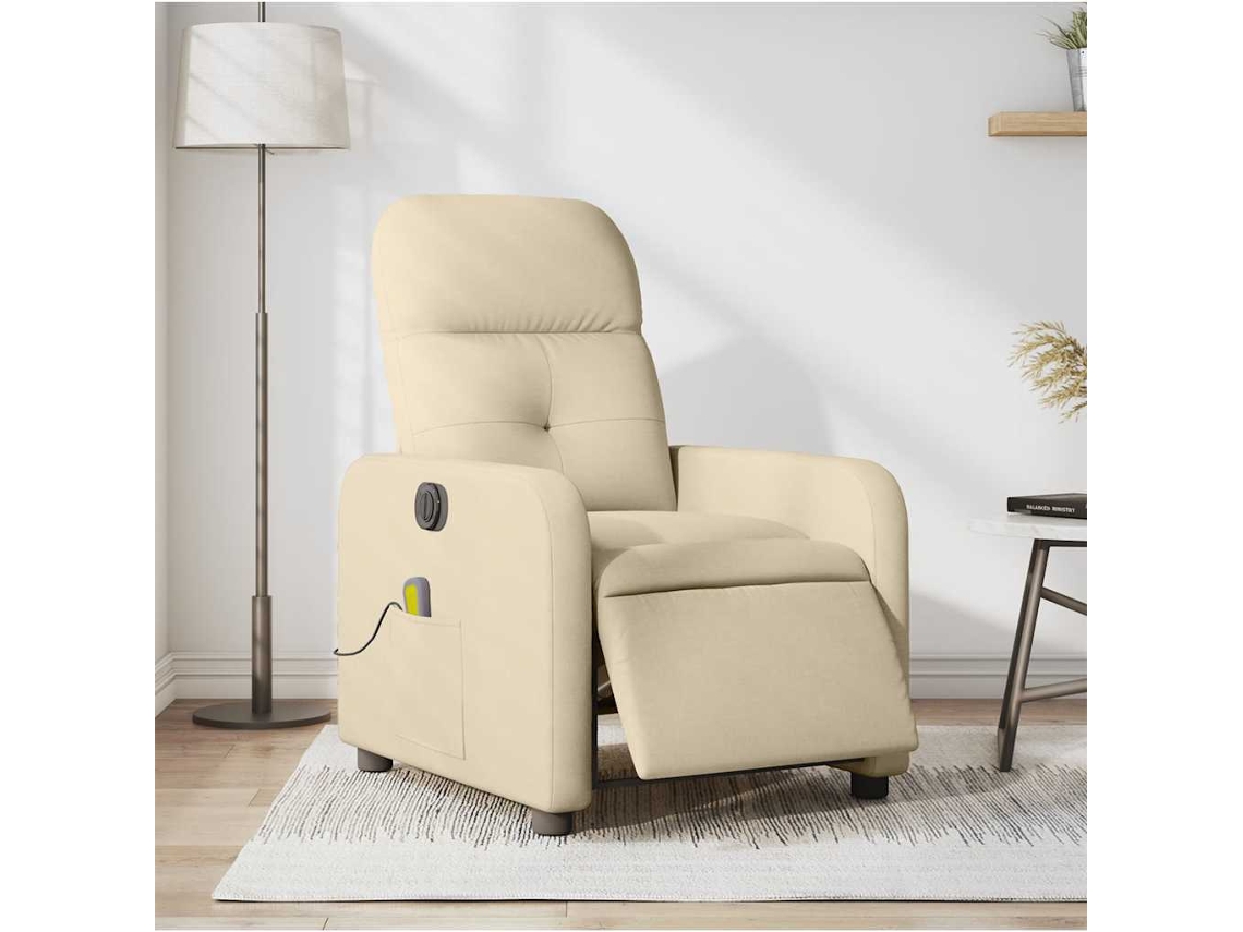 Vidaxl Poltrona De Massagens Reclinável Elétrica Tecido Creme