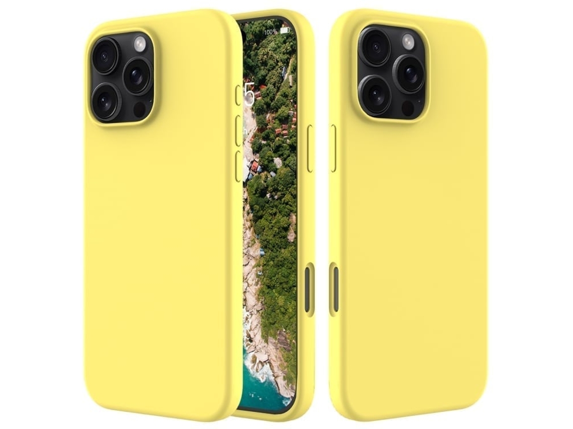 Capa De Silicone Para Iphone 16 Pro - Cor Sólida, Proteção Fina E Antiaderente - Amarelo Limão