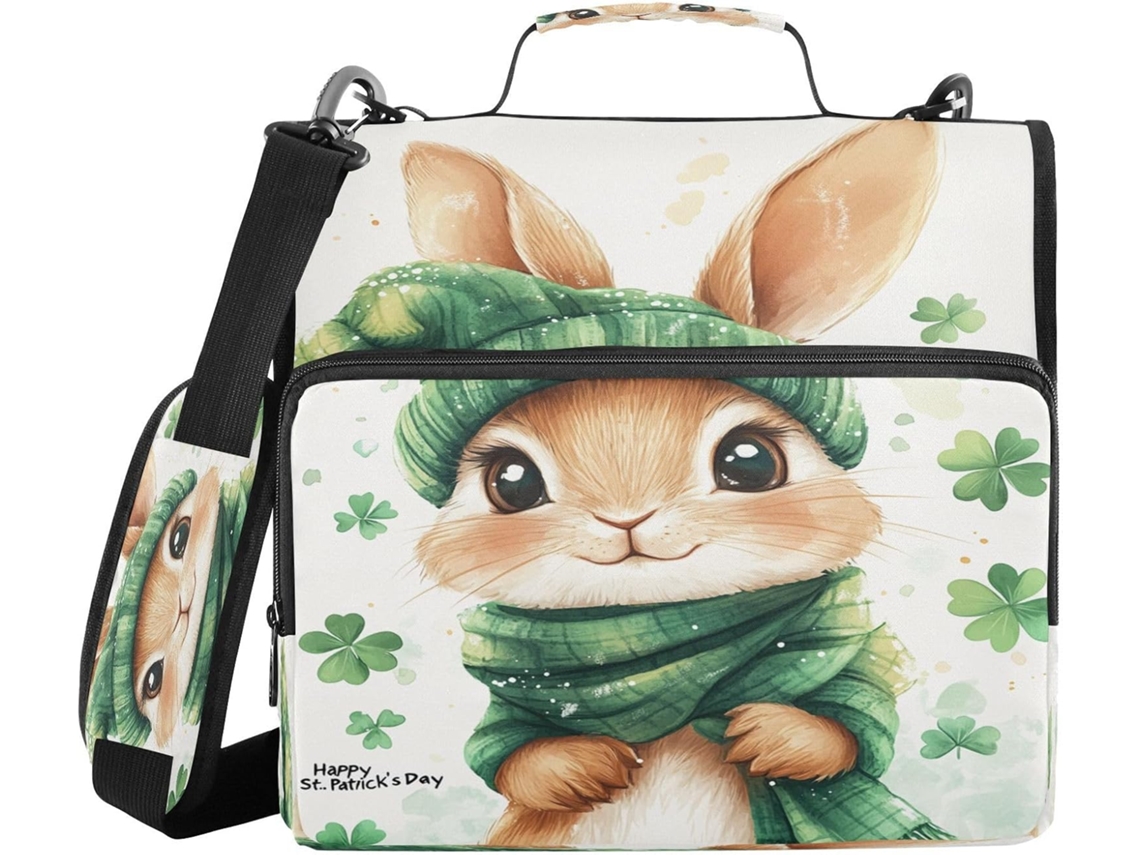 Mochila Pasta Rabbit St resistente a 3 argolas com zíper de 1,5 polegadas, alça de ombro, diversas opções de bolsas e bolsa de armazenamento.