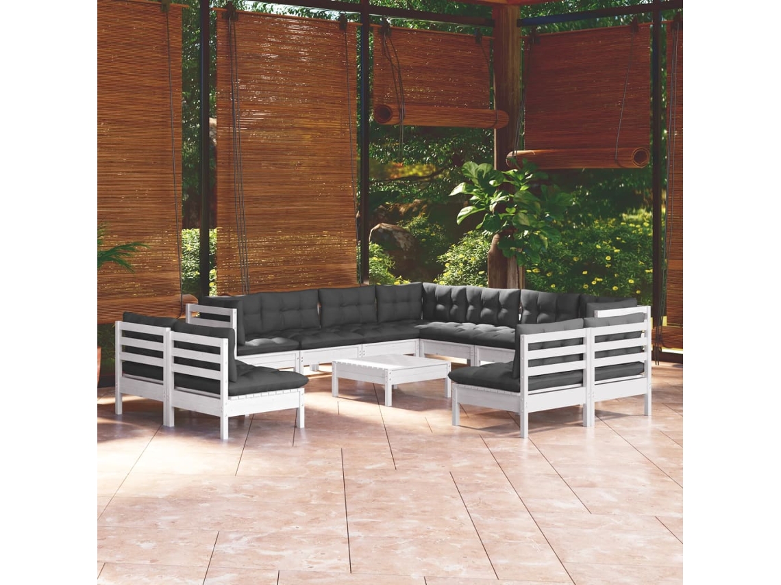 Vidaxl 12 Pcs Conj. Lounge De Jardim C/ Almofadões Pinho Maciço Branco