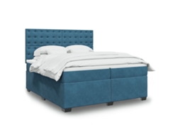 Cama Com Molas/colchão 200x200 Cm Veludo Azul