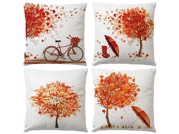 2026 4 Capas de Travesseiro Decorativo Outono Folha de Maple Vermelha 45x45cm para Sofá Cama Carro