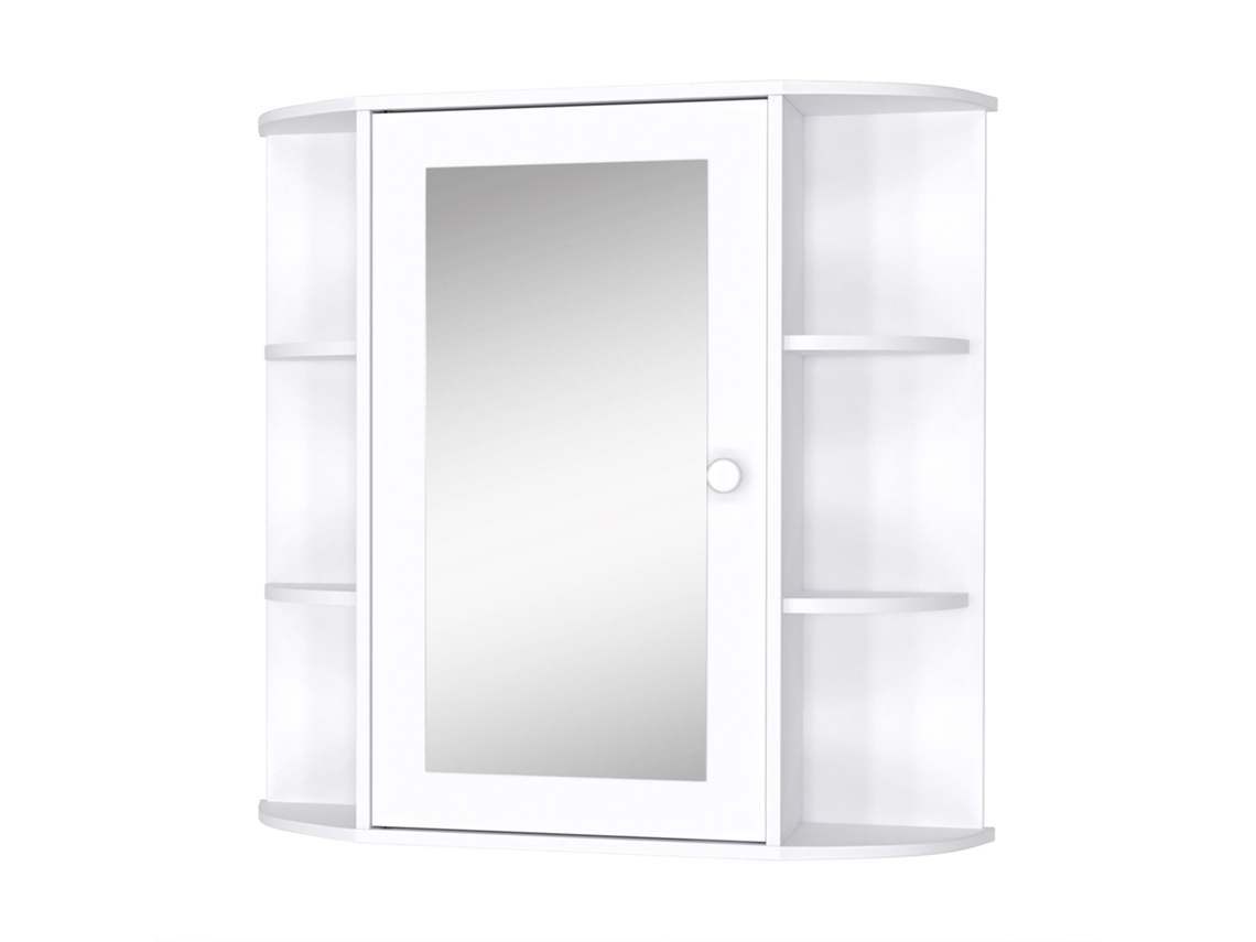 Armário de Parede com Espelho para Banheiro,móvel com Espelho e Prateleiras Laterais,1 Porta,branco BTFORUS