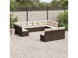 Vidaxl 13 Pcs Conjunto Sofás P/ Jardim C/ Almofadões Vime Pe Castanho
