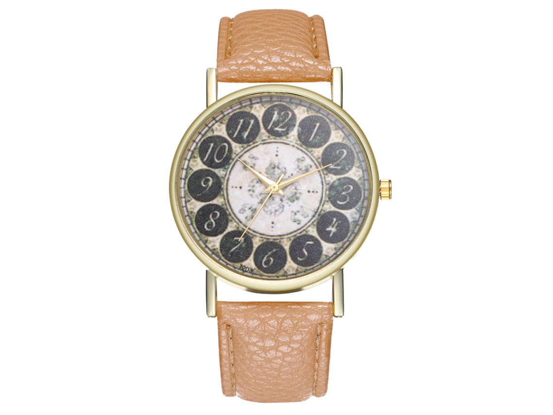 Reloj Analógico De Cuarzo Con Correa De Pu Para Mujer Y Hombre Clásico (beige)