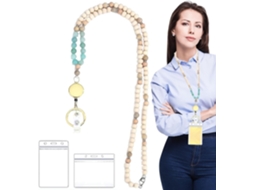 Lurelia Porta-crachá Transparente Com Clipe Com Cordão Em Madeira 76cm Para Escola E Hospital