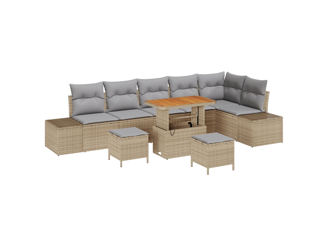 Conjunto 9 Móveis De Jardim Vidaxl Bege Vime Pe (319 X 154 X 85 Cm)