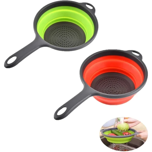 Conjunto De 2 Escorredores Dobráveis​​ Para Cozinha, Com Alças, Ideais Para Economizar Espaço E Escorrer Massas Legumes