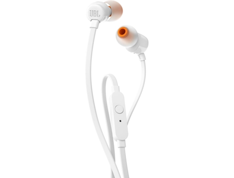 Auriculares Com fio JBL T 110 (In Ear - Microfone - Branco) — In Ear | Microfone | Atende chamadas