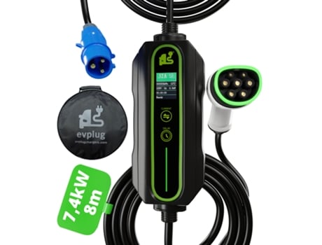 Carregador Portátil EVPLUG® EV PHEV Carro Eléctrico + Temporizador (Tipo 2 | 8m, 7,4kW | 32A)