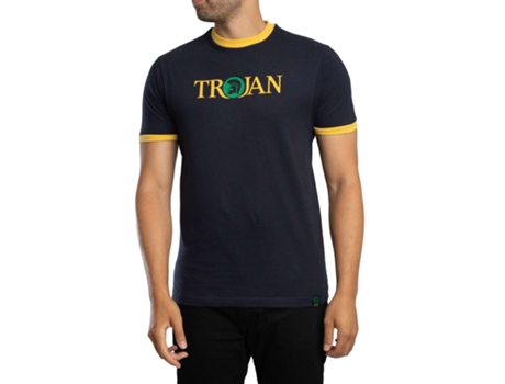 T-shirt De Homem Trojan Logo Ringer Algodão Azul (m)