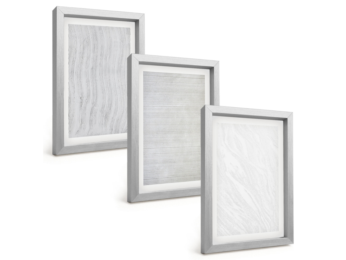Conjunto De Pinturasestruturas Leves, Padrões De Areia Moldura Prateada Quadros Para A Sala De Estar Espelharte (3 Peças 20x30 Cm)