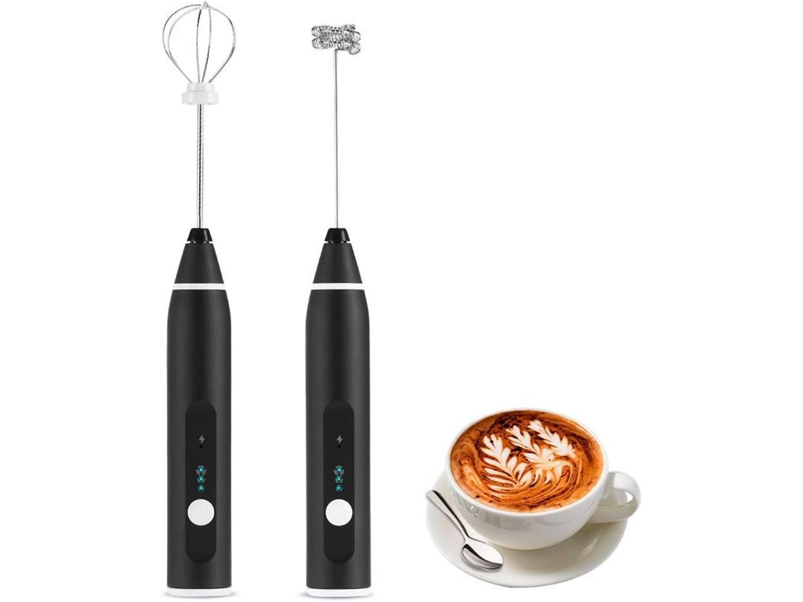 Batidora Eléctrica De Leche 2 En 1 Con Varilla De Acero Inoxidable, 3 Velocidades Y Recargable Usb Negro