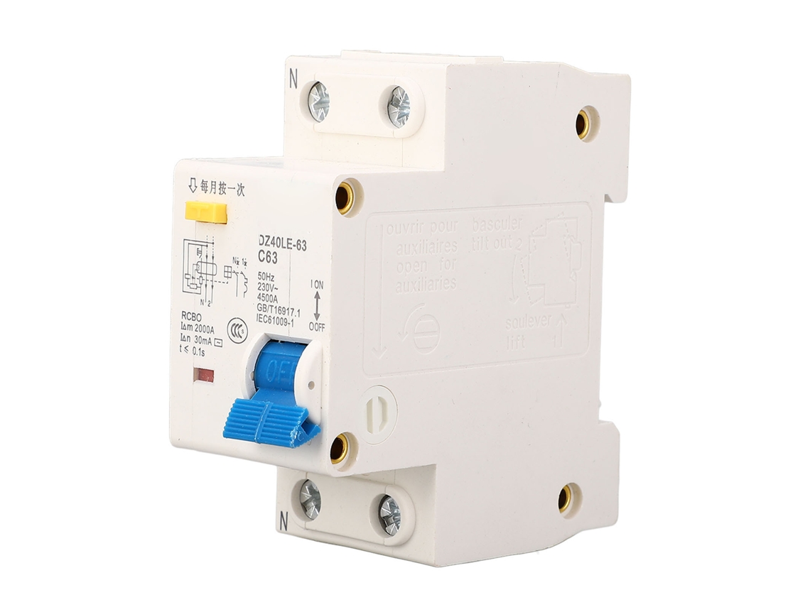 DISJUNTOR COM FUGA DZ40LE 63A 230V Retardante de Chama Montagem em Rail