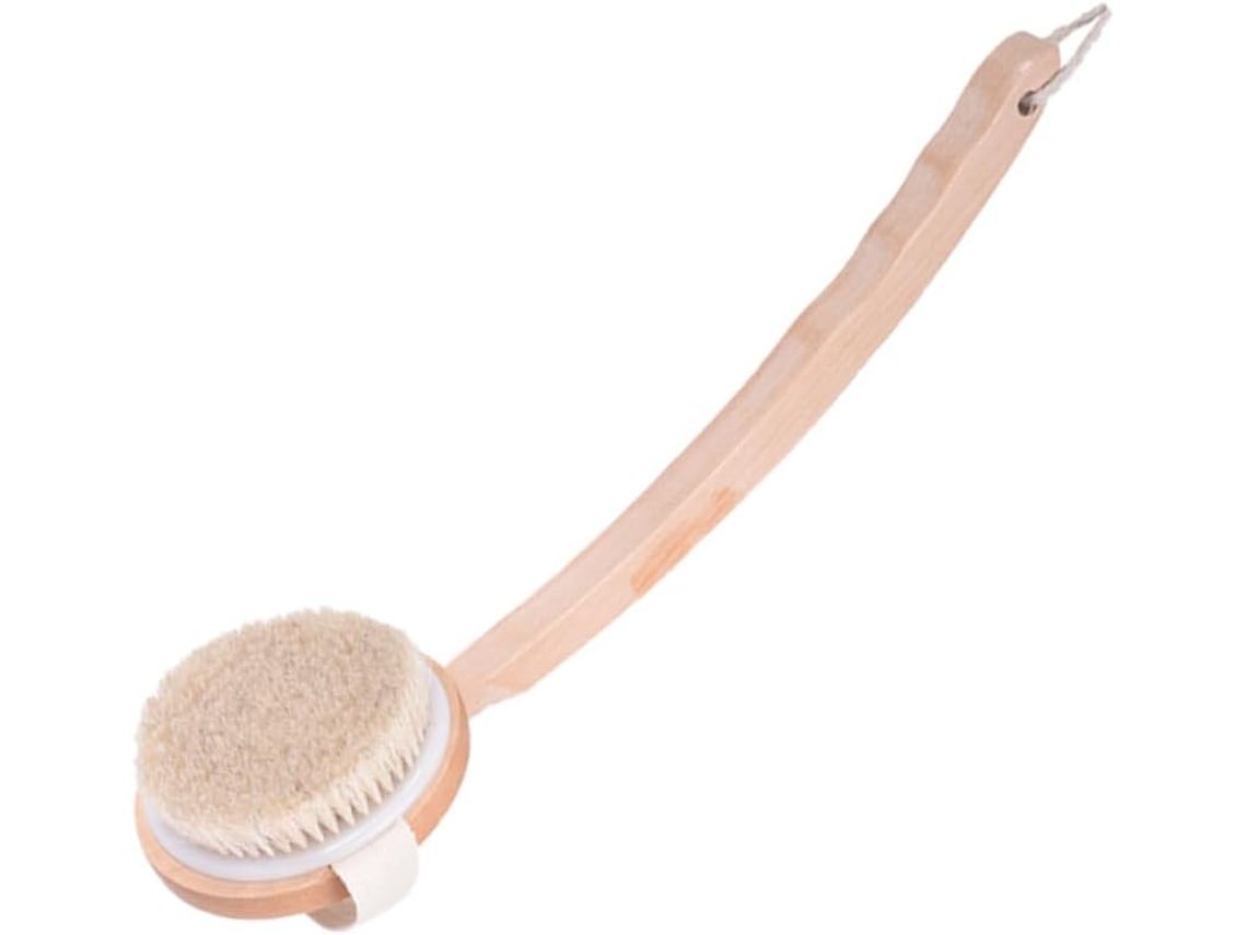 Escova Vicasky Com Cabo Longo De Madeira, Cerdas De Crina Cavalo E Corda Algodão Para Banho, Escova Ergonômica Para As