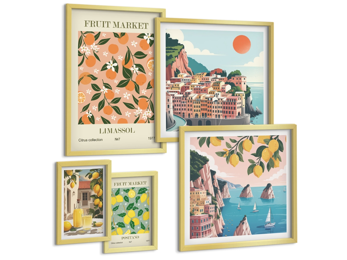 Quadros Decorativos Para Parede Farol, Dançarina Abstrata Moldura Dourada Quadros Para A Sala De Estar Espelharte (conjunto De 5 Imagens)